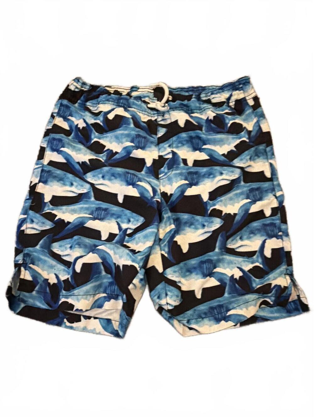 Children's Place Sport Shark Print Swim Shorts XL - Blue Black